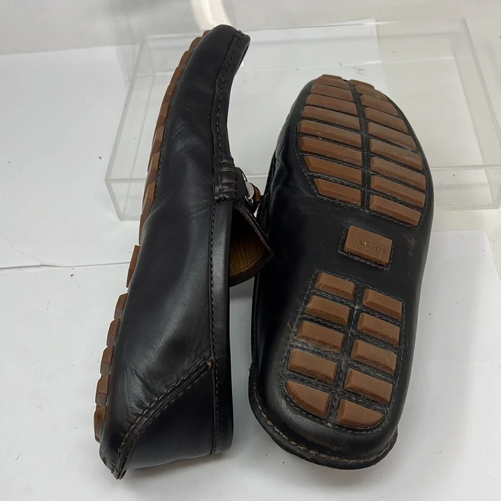 Gucci Men’s Sz 8 Brown Leather Bamboo Horsebit Slip on Loafers